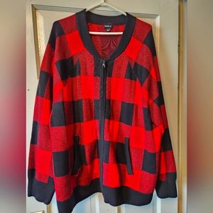 Sweater red plaid full zip sweater. 3XL from Torrid.